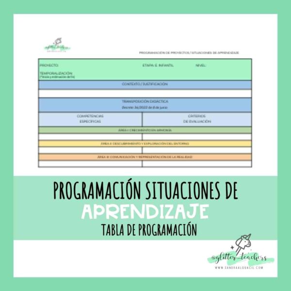 Programación situaciones de aprendizaje: tabla de programación